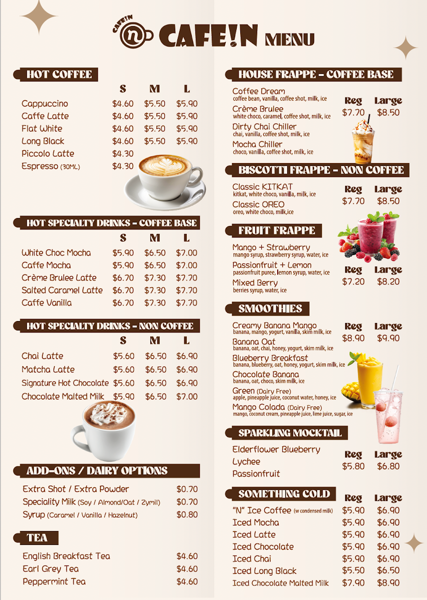 Menu, Cafe!n