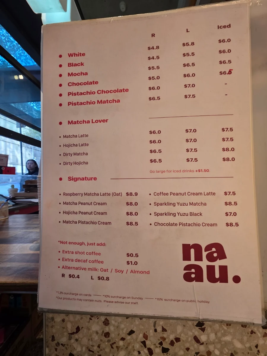 Menu, Naau Cafe
