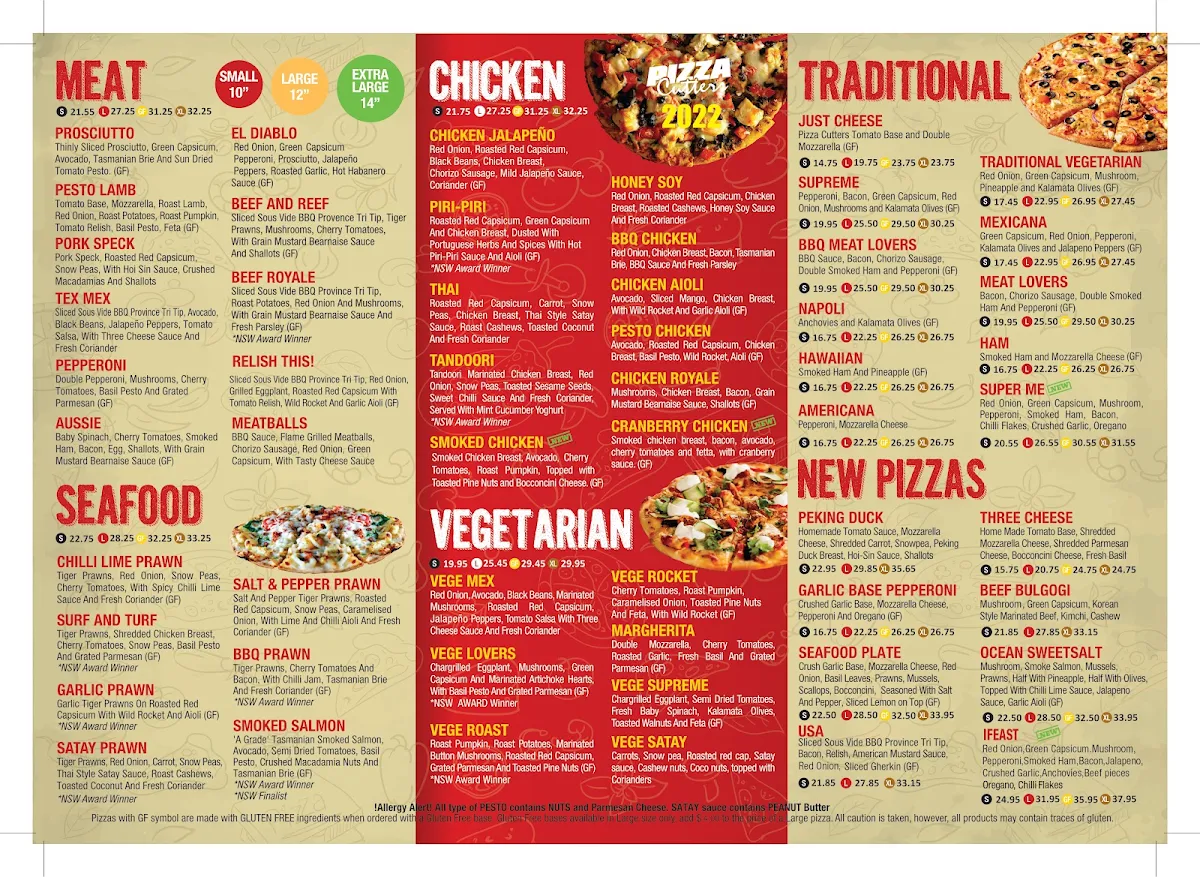 Menu, Pizza Cutters Wahroonga