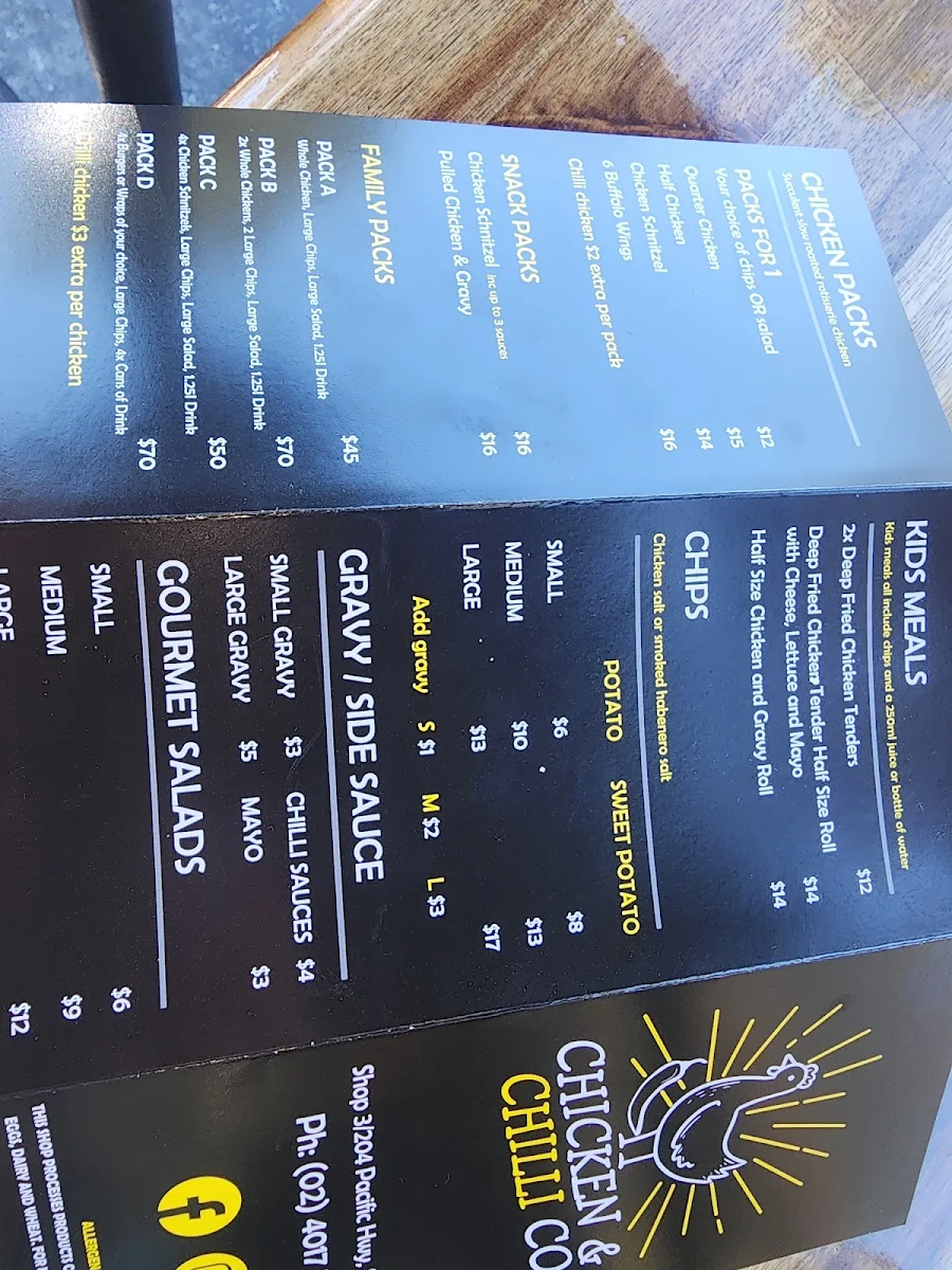 Menu, Chicken and Chilli Co