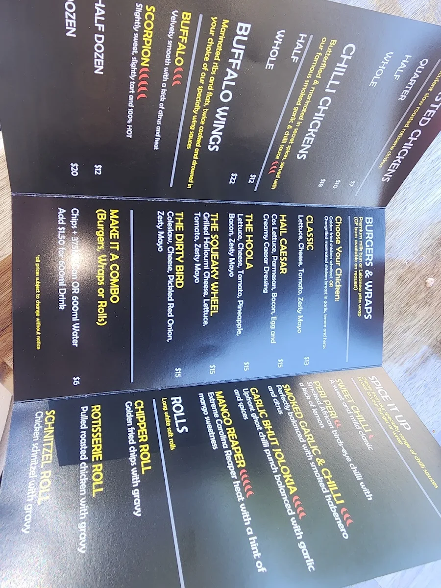 Menu, Chicken and Chilli Co