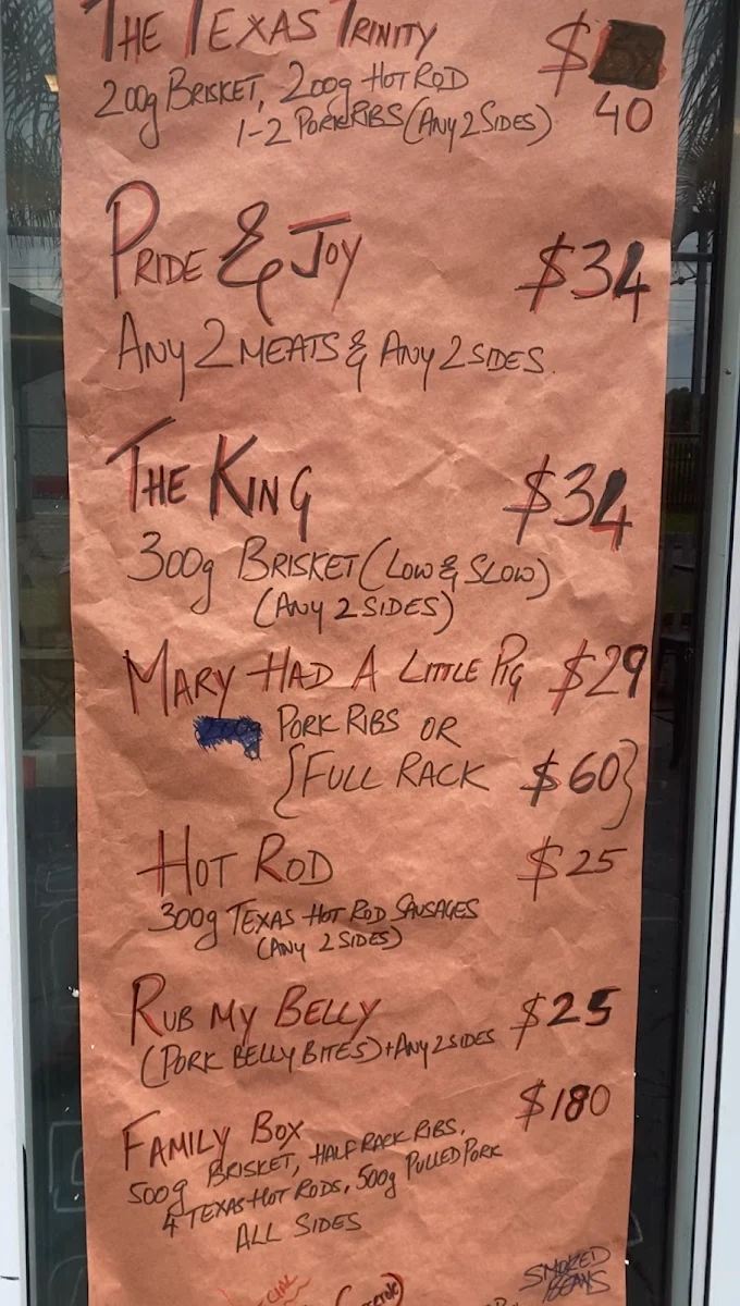 Menu, Texas Star BBQ