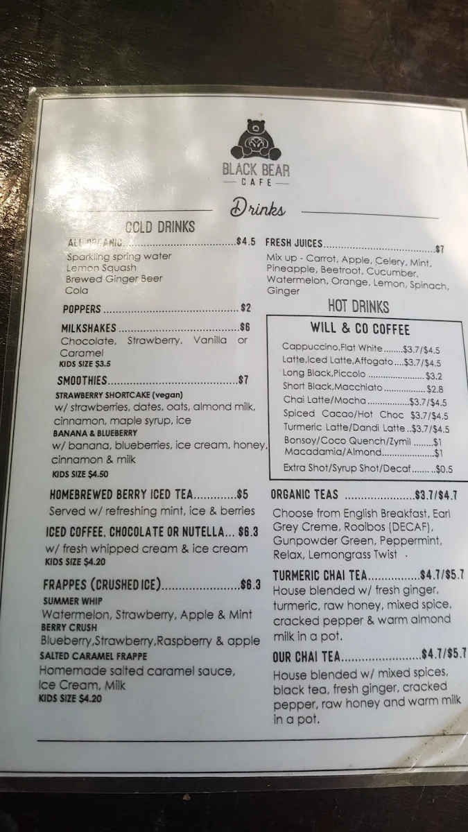 Menu, Black Bear