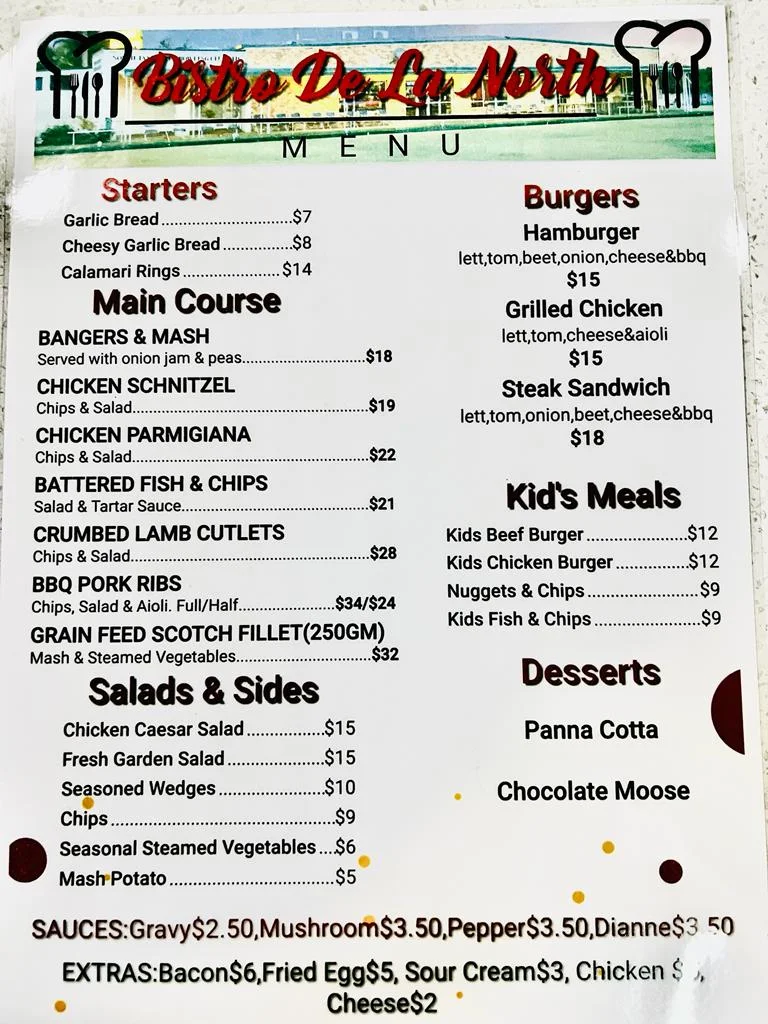 Menu, Bistro De Là North