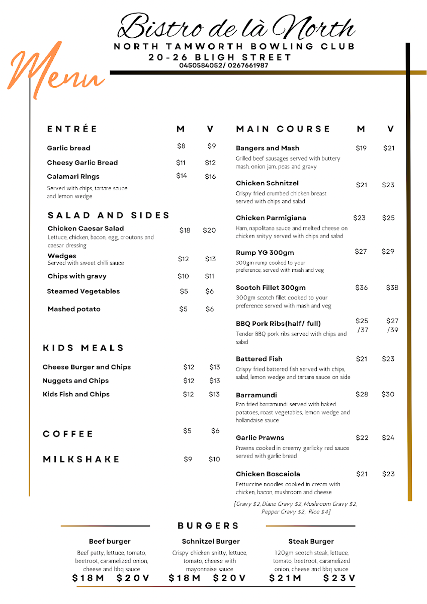 Menu, Bistro De Là North