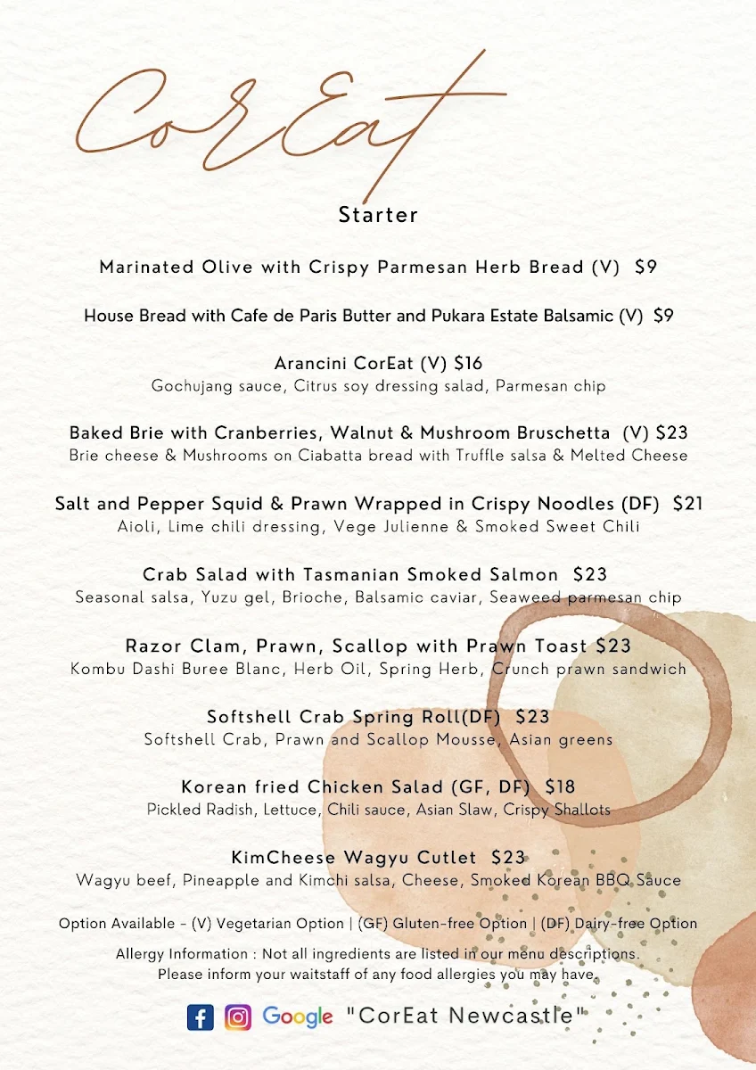 Menu, CorEat