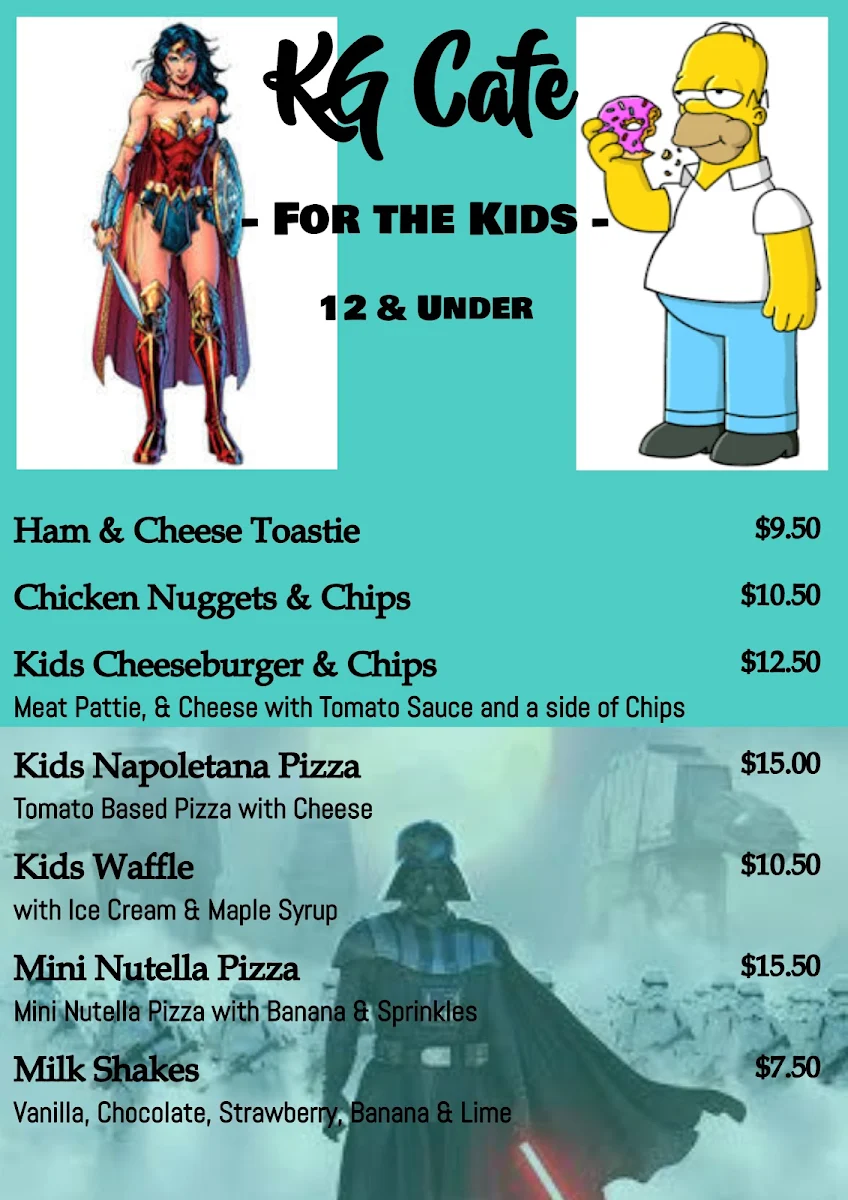 Menu, KG On Terralong South African Licensed Restaurant & Bar