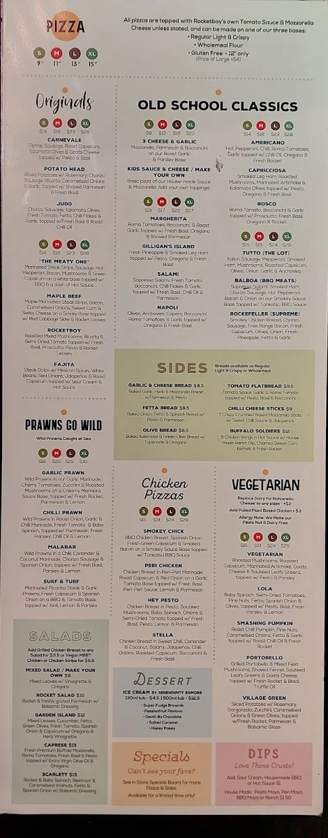 Menu, Rocketboy Pizza Randwick