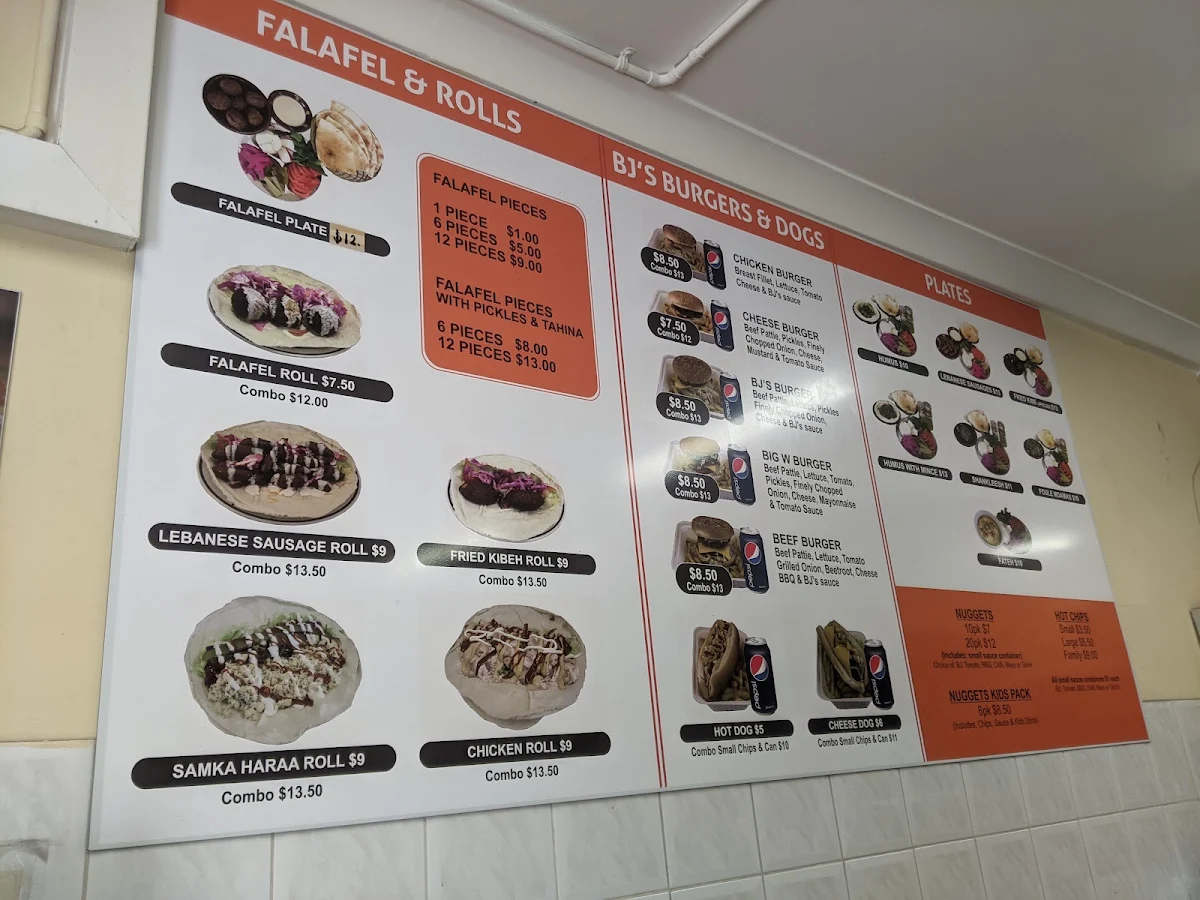 Menu, Jamals Falafel & BJ's Burgers