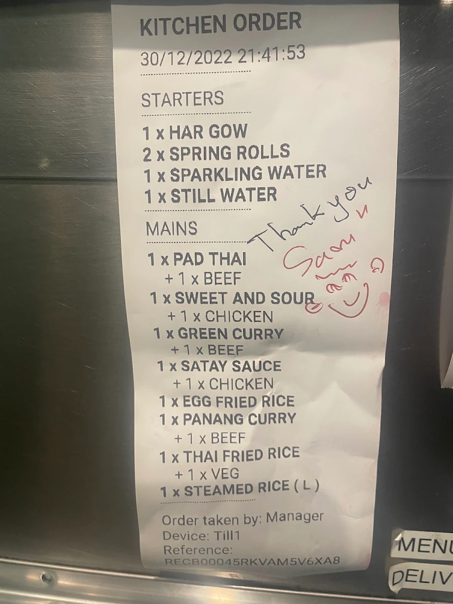 Menu, LARP Restaurant