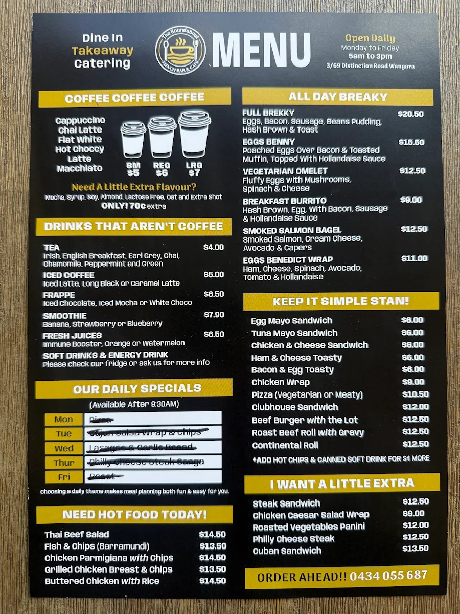 Menu, The Roundabout Lunch Bar & Cafe