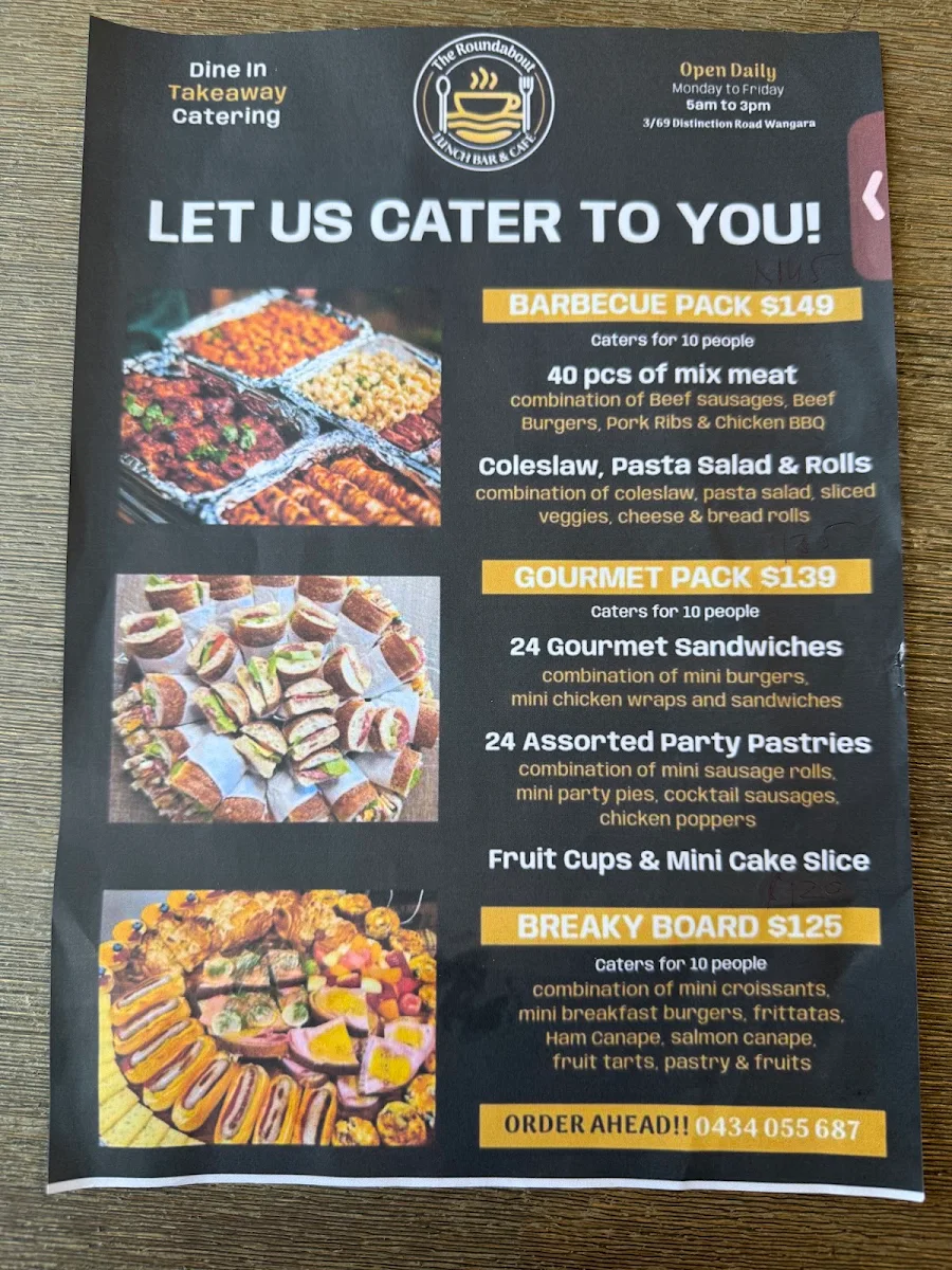 Menu, The Roundabout Lunch Bar & Cafe