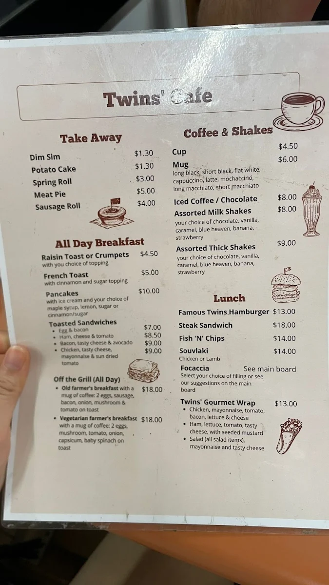 Menu, Twins Cafe