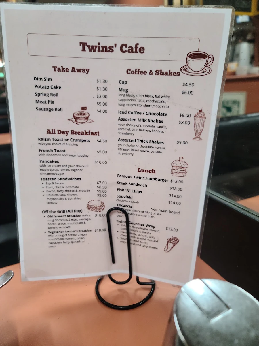 Menu, Twins Cafe