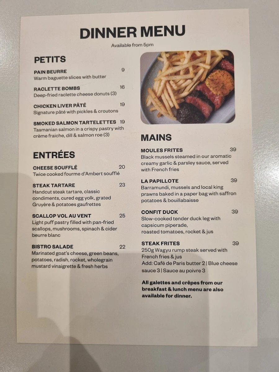Menu, Flo's Crêperie Noosa