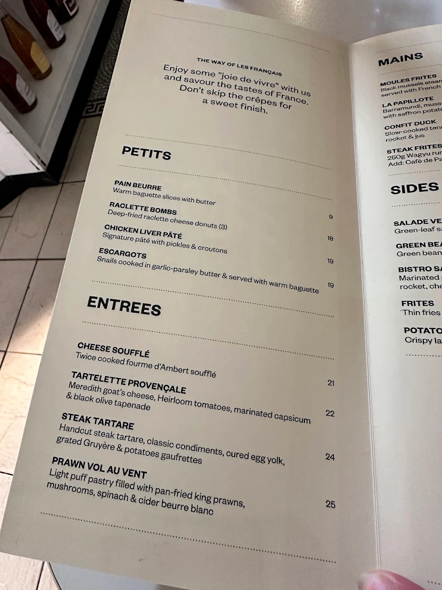 Menu, Flo's Crêperie Noosa