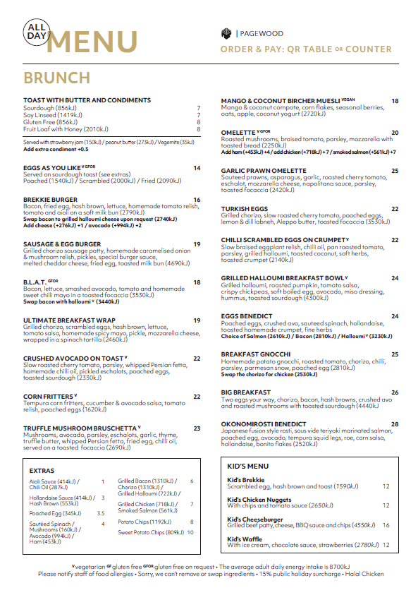 Menu, Leaf Cafe & Co Pagewood