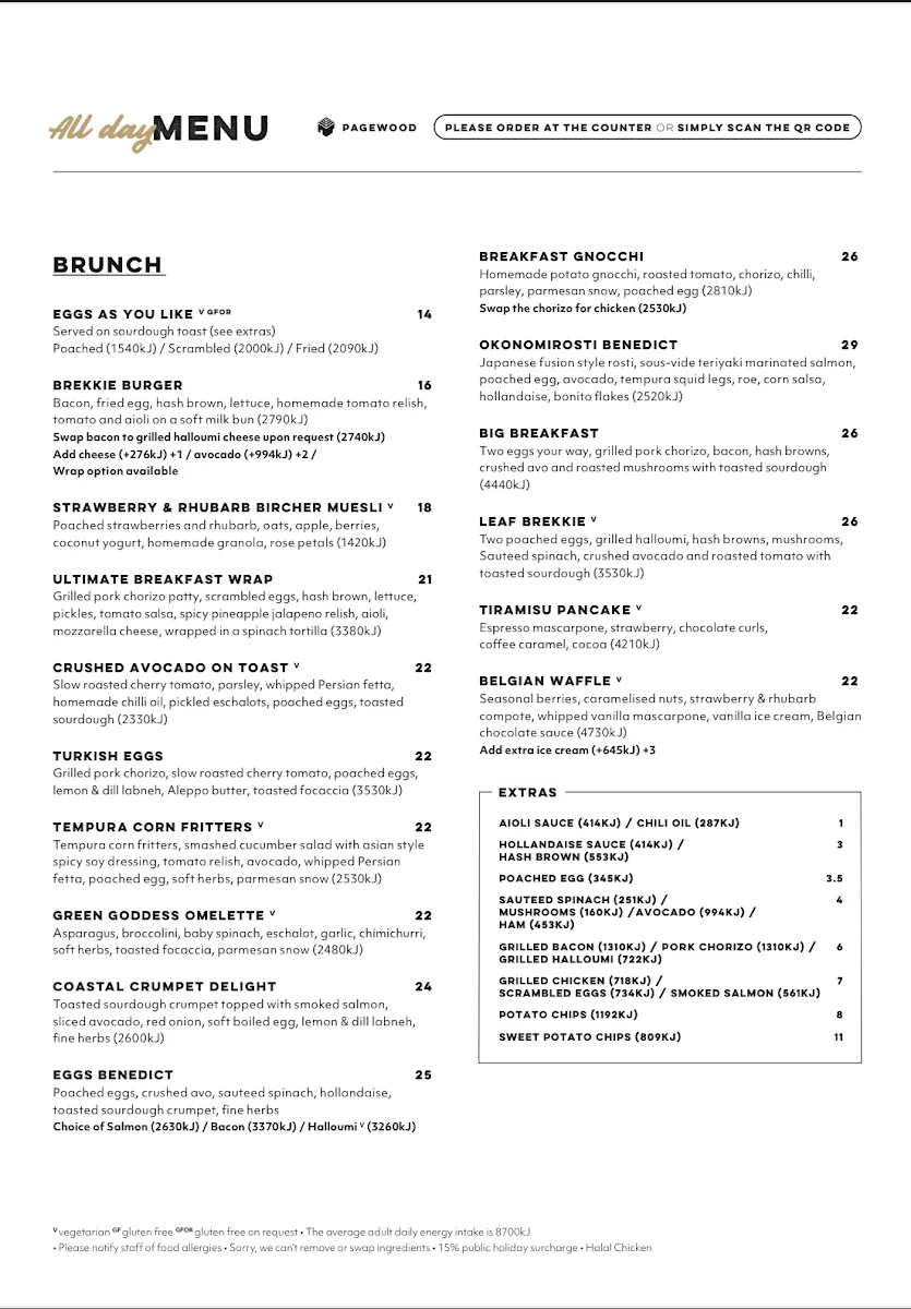 Menu, Leaf Cafe & Co Pagewood