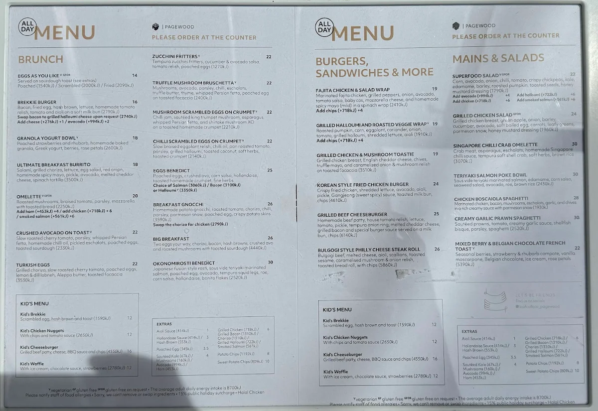 Menu, Leaf Cafe & Co Pagewood