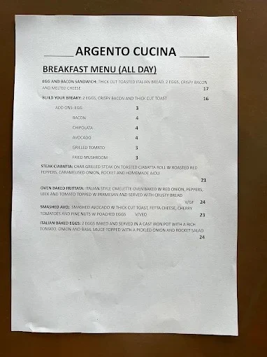 Menu, Argento Cucina