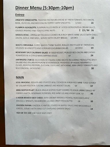 Menu, Argento Cucina