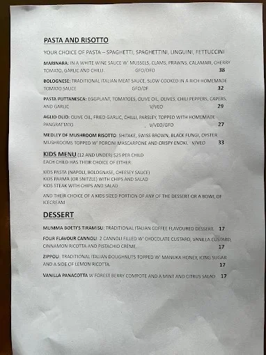 Menu, Argento Cucina