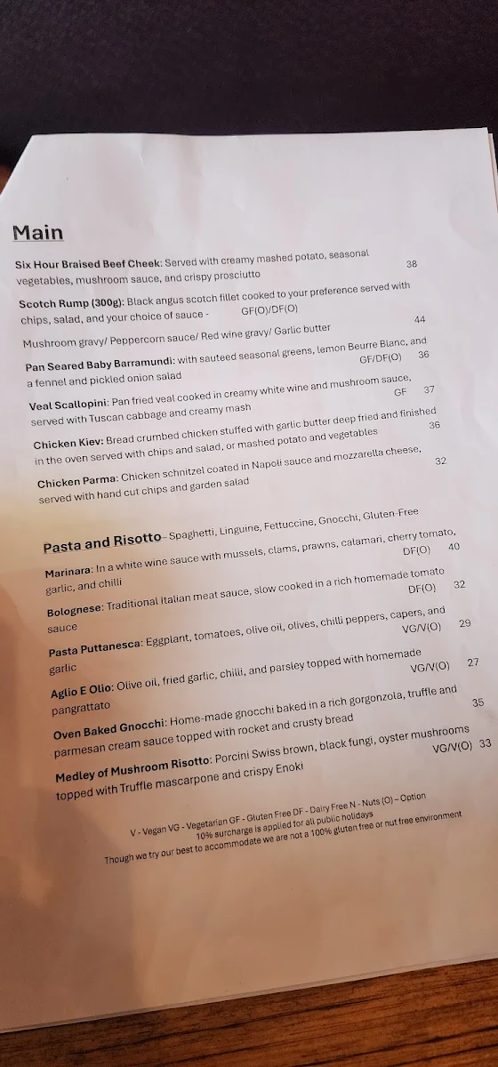 Menu, Argento Cucina