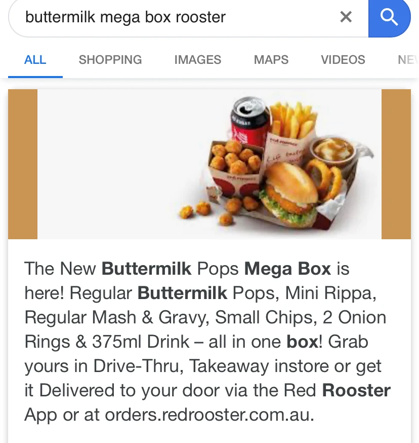 Menu, Red Rooster Inala