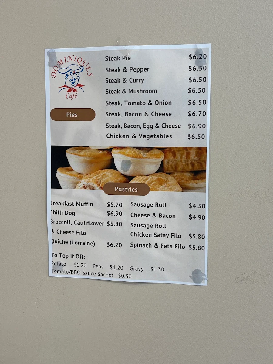 Menu, Dominique’s Café