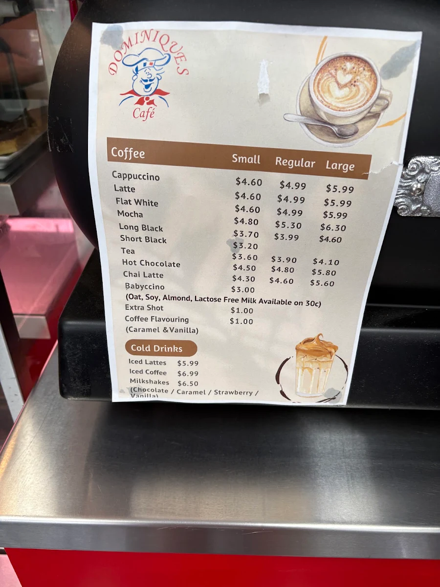Menu, Dominique’s Café