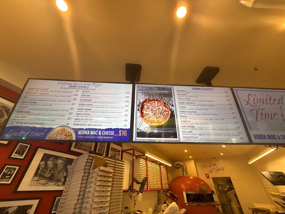 Menu, Johnny Gio's Pizza Potts Point