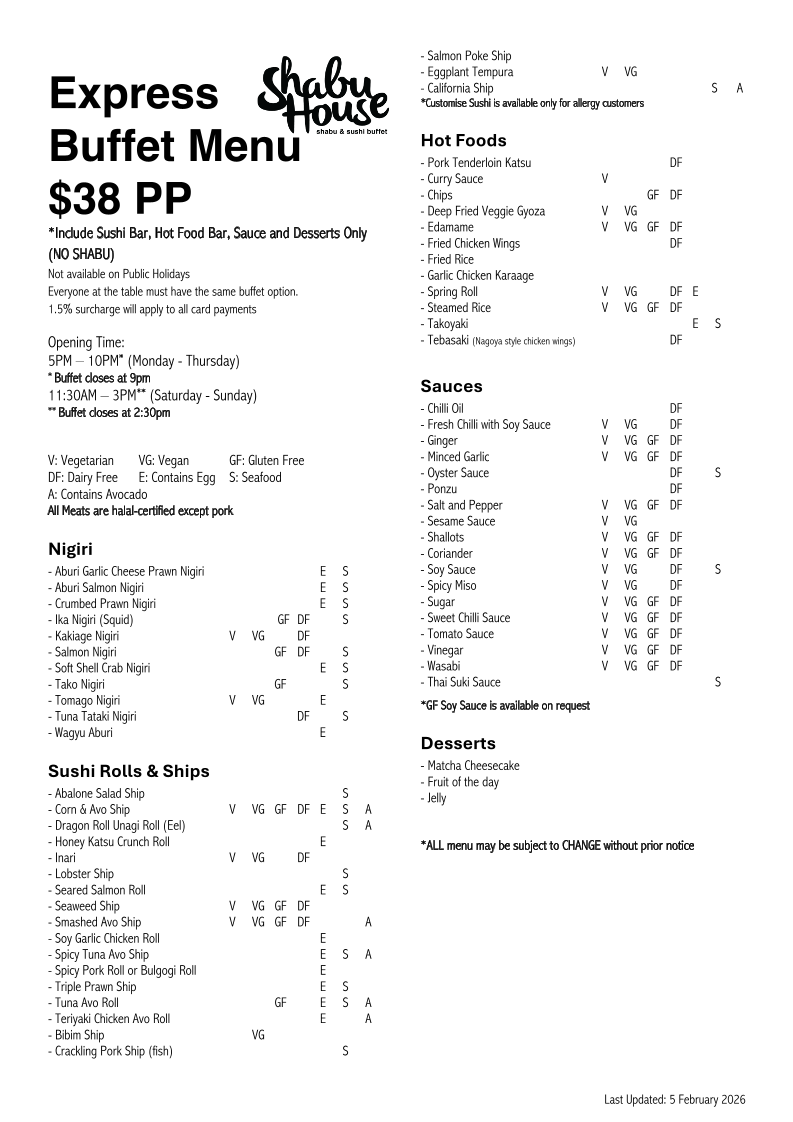 Menu, Shabuhouse