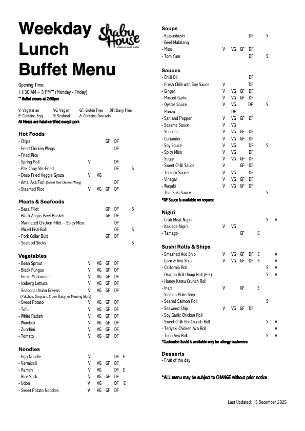 Menu, Shabuhouse
