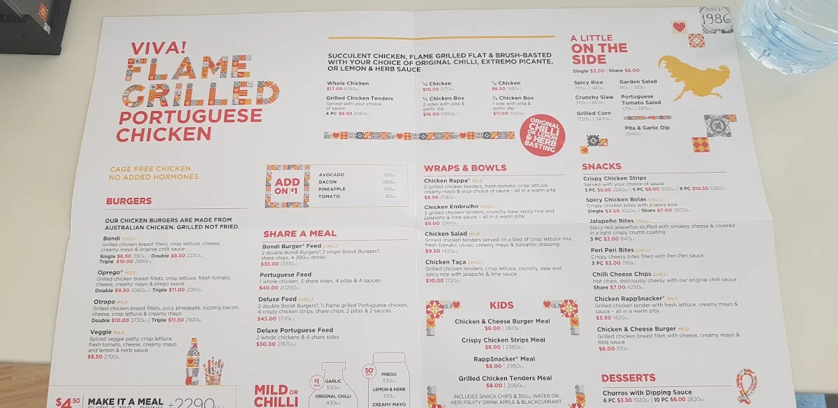 Menu, Oporto Taren Point
