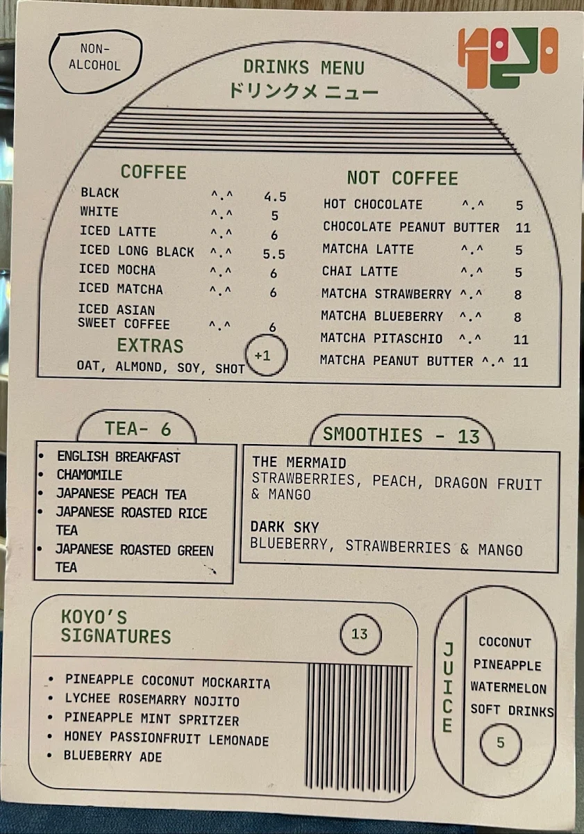 Menu, KOYO