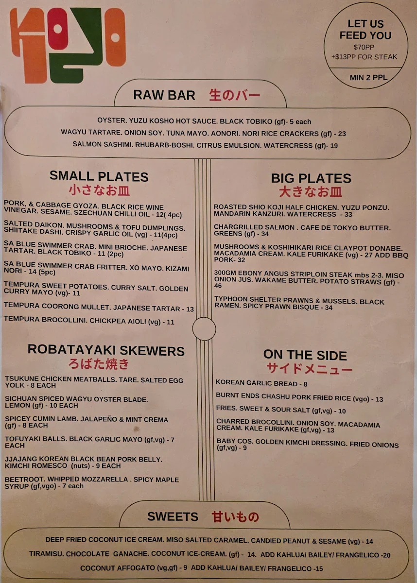 Menu, KOYO