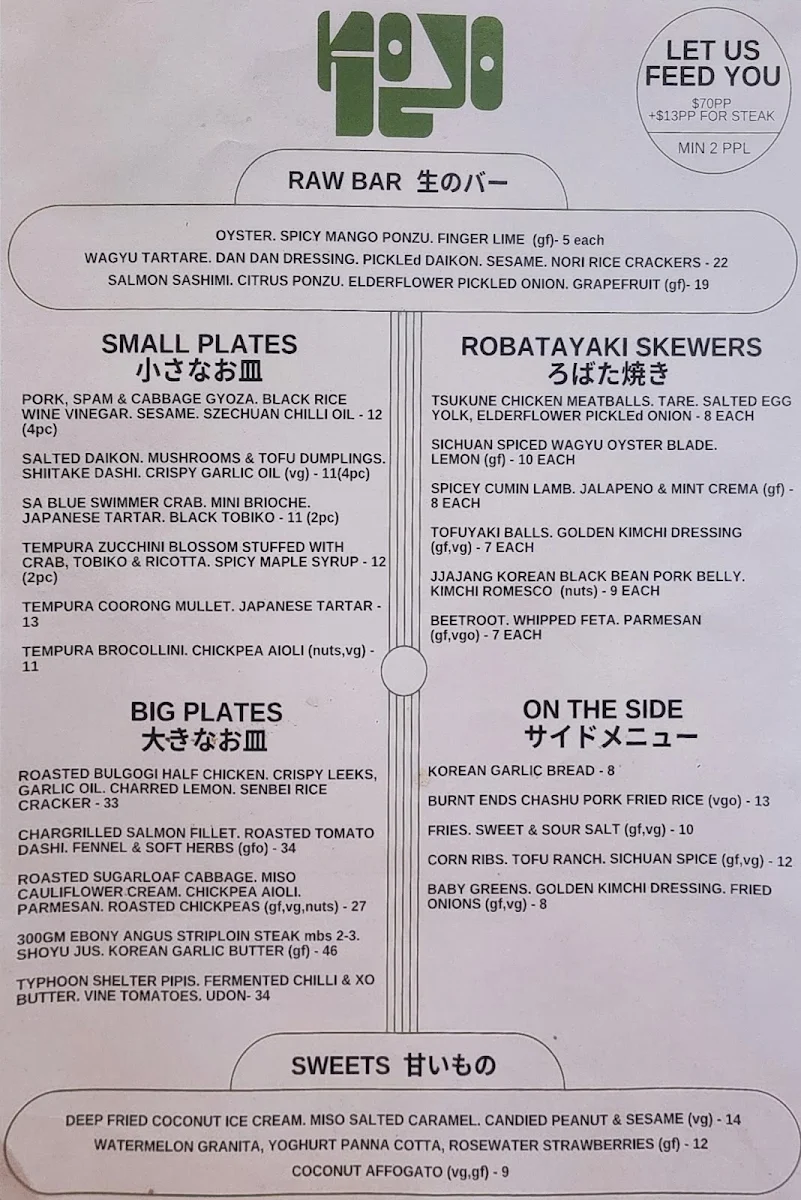Menu, KOYO