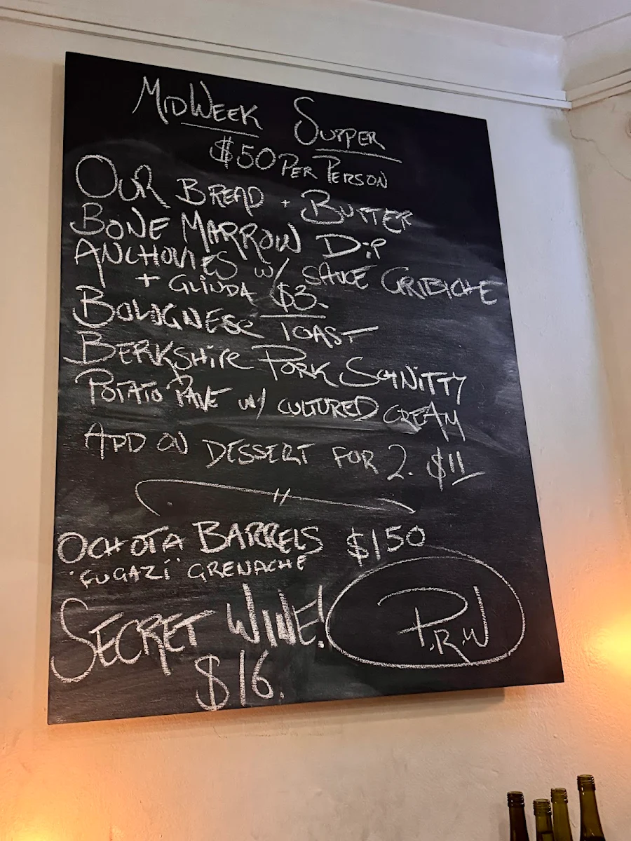 Menu, Park Road Garage & Wine