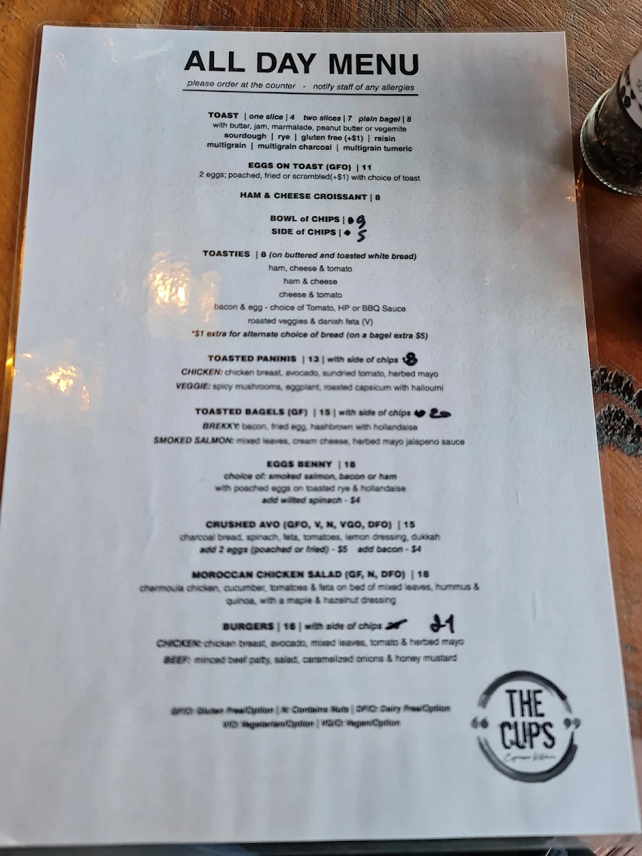 Menu, The Cups Espresso Kitchen