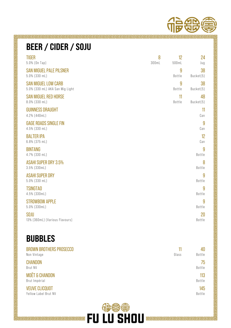 Menu, Fu Lu Shou