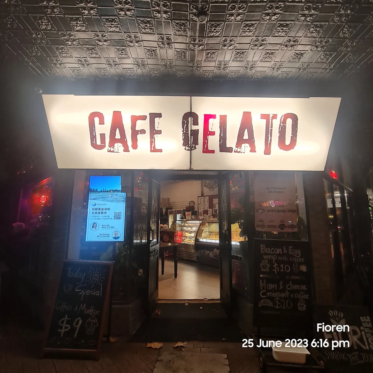 Menu, Cafe Gelato