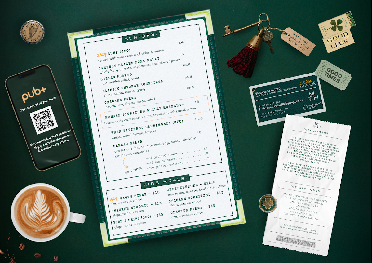 Menu, Monash Hotel