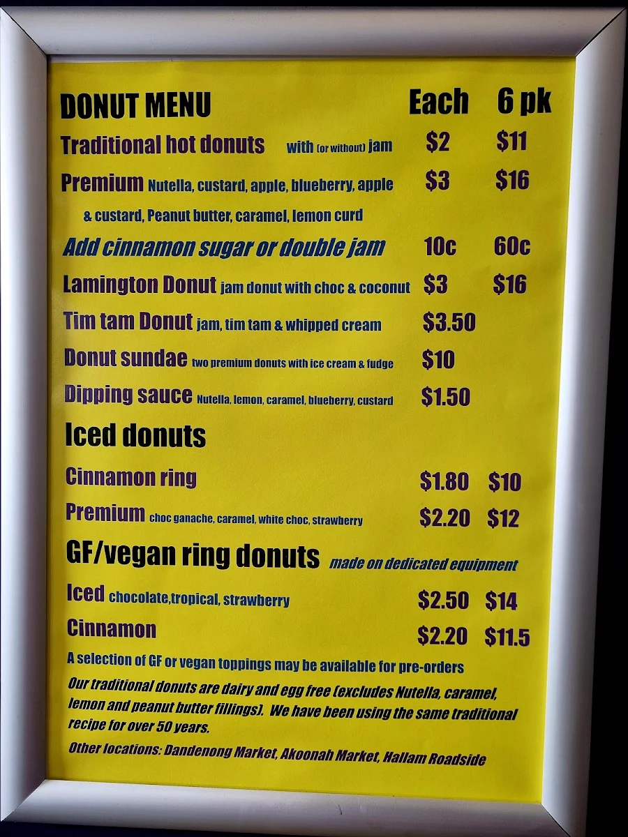 Menu, Dandee Donuts Extra Cranbourne