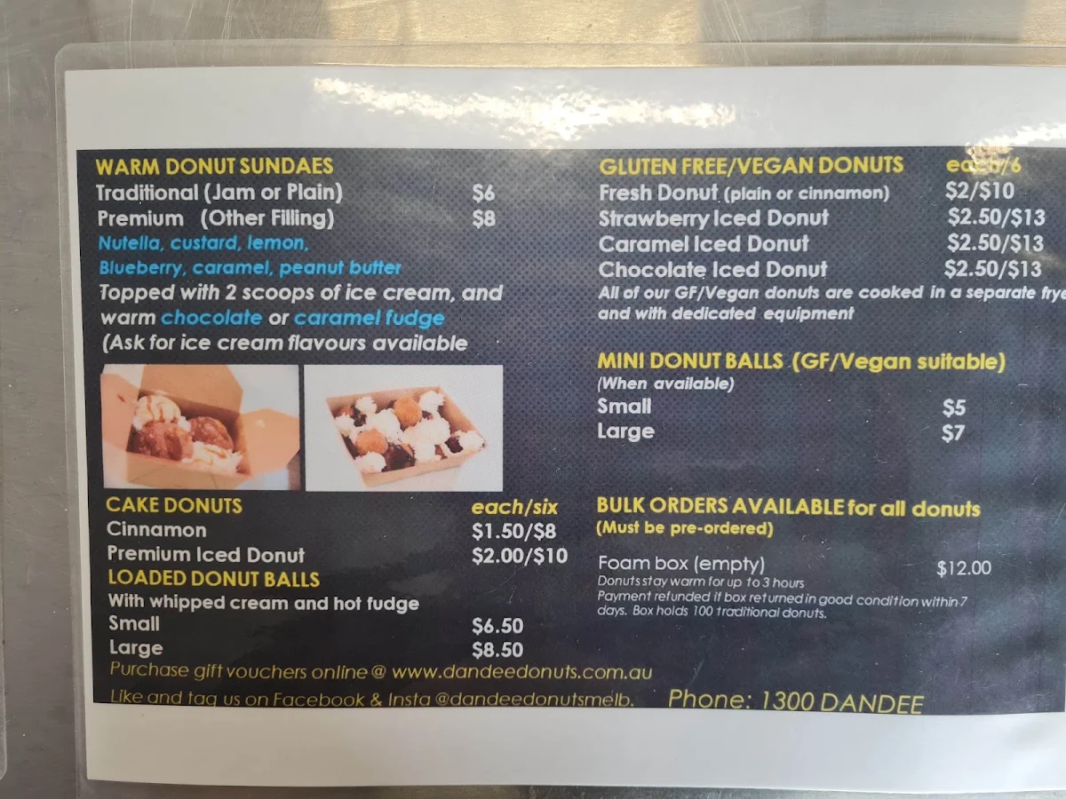 Menu, Dandee Donuts Extra Cranbourne