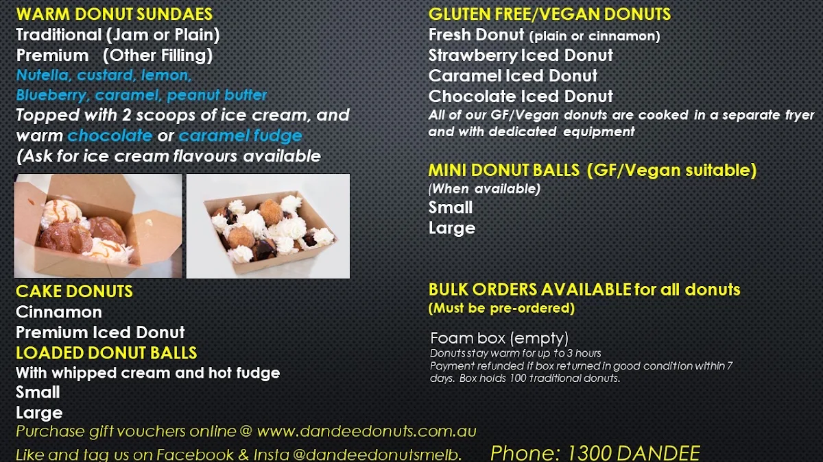 Menu, Dandee Donuts Extra Cranbourne