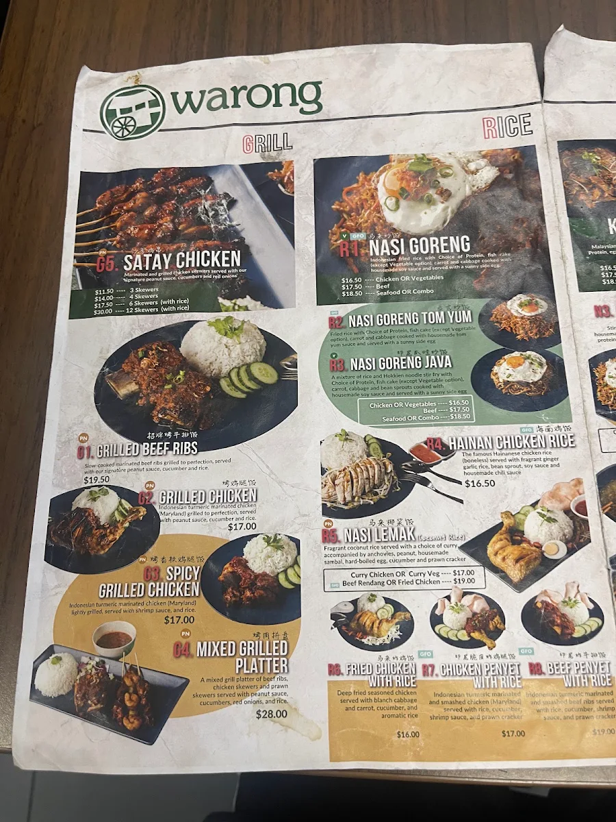 Menu, Warong Findon