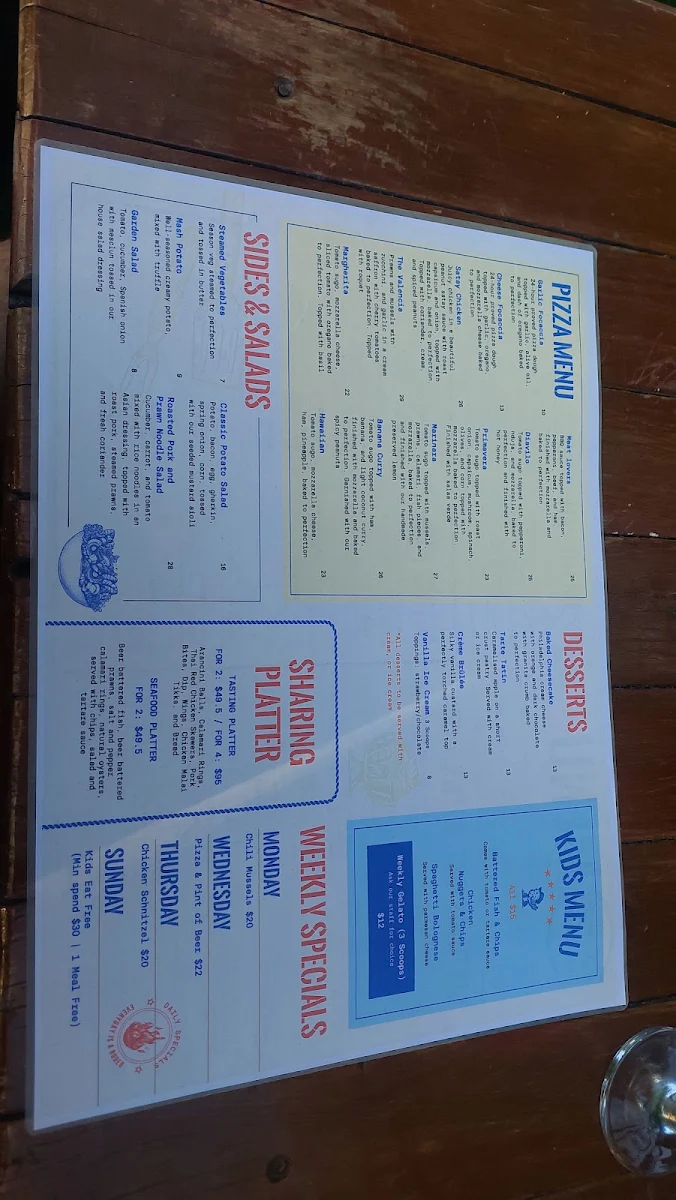 Menu, Valencia Bar and Grill