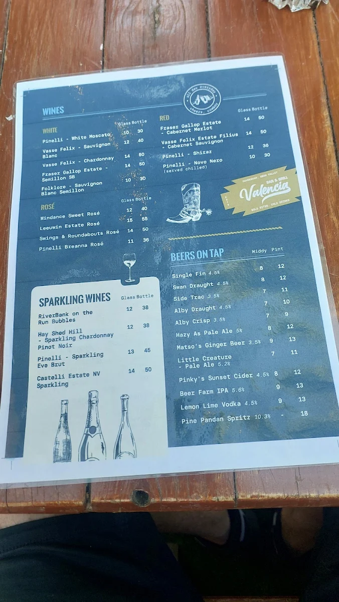 Menu, Valencia Bar and Grill