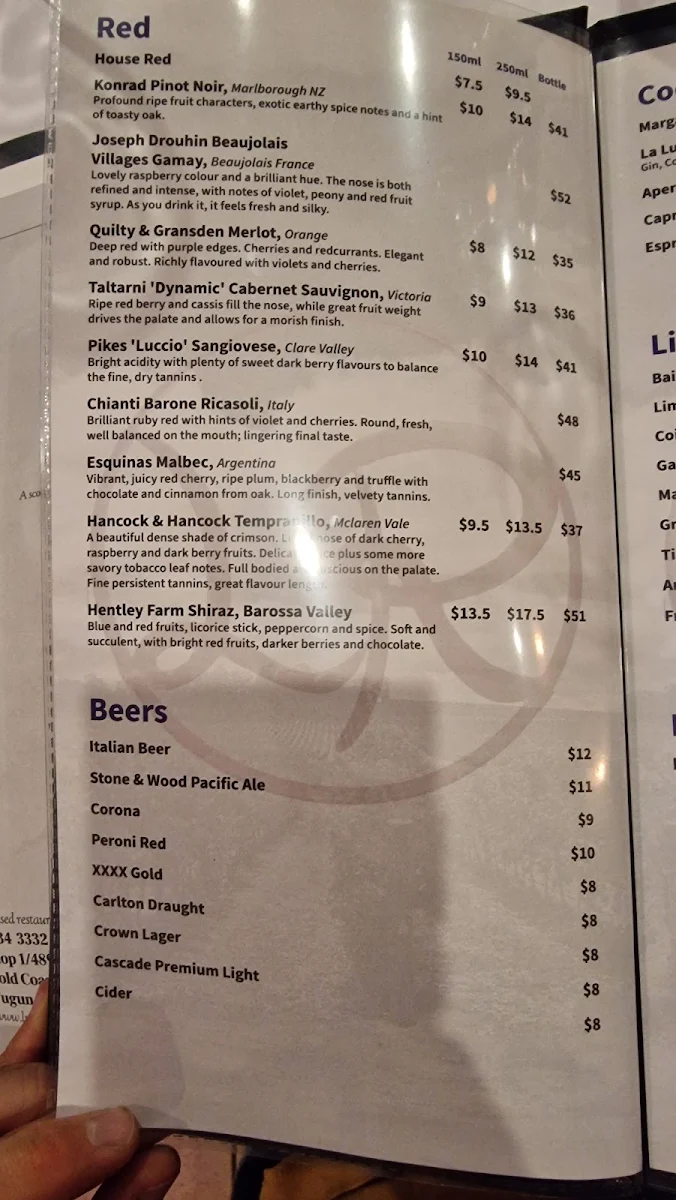 Menu, Luna Rossa Italian Restaurant