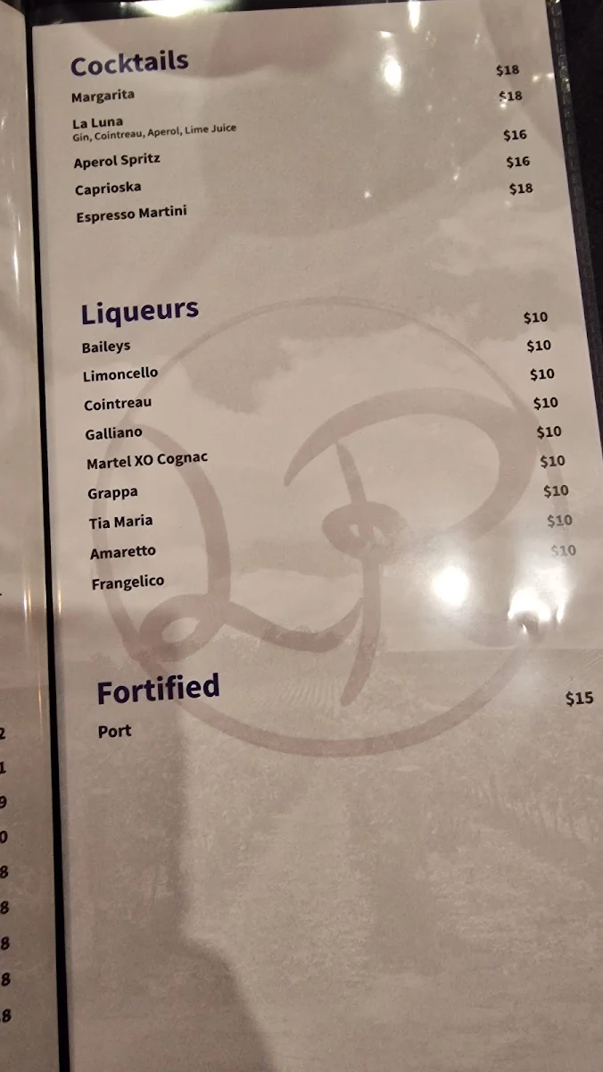 Menu, Luna Rossa Italian Restaurant